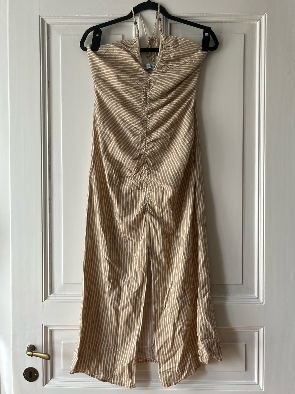 Zara Striped Cream & White Halter Beads Midi Split Dress